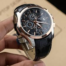 Men’s Tissot Chronograph Leather Strap Black Dial Watch