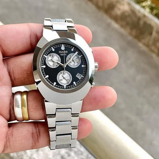 Round Rado Diastar Chronograph Steel Black Dial Watch
